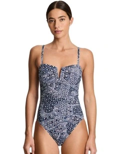 Watercolor Tiles Shaping V Wire Plunge Padded Swimsuit