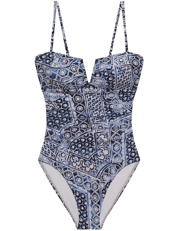 Watercolor Tiles Shaping V Wire Plunge Padded Swimsuit image 6