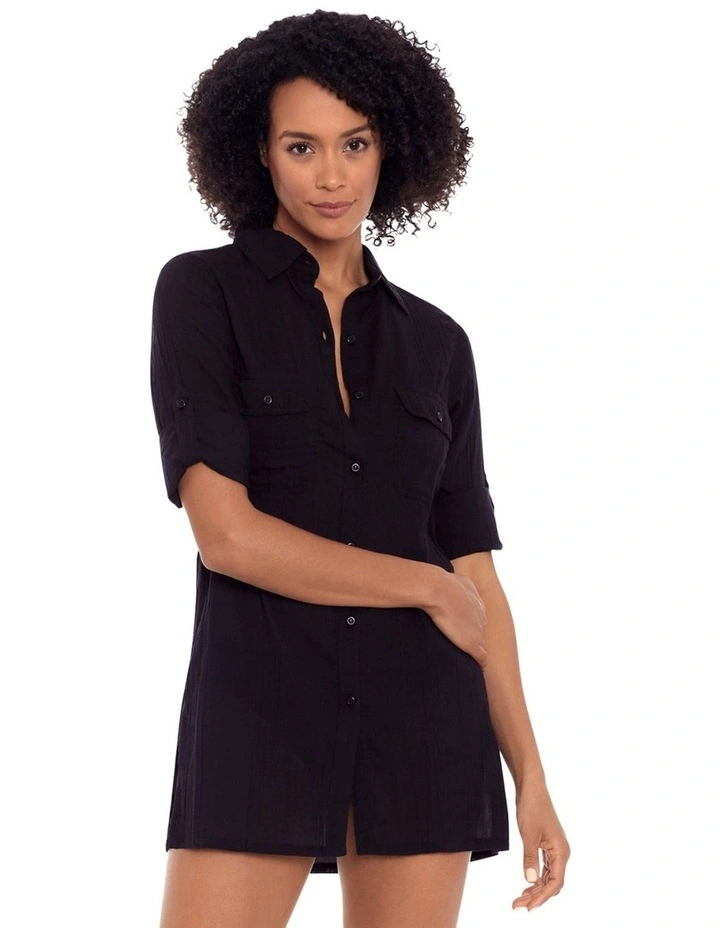 Crushed Cotton Camp Shirt Beach Cover Up image 1