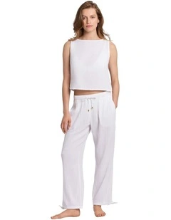 Cotton Gauze Sleeveless Top & Pants Beachwear Set