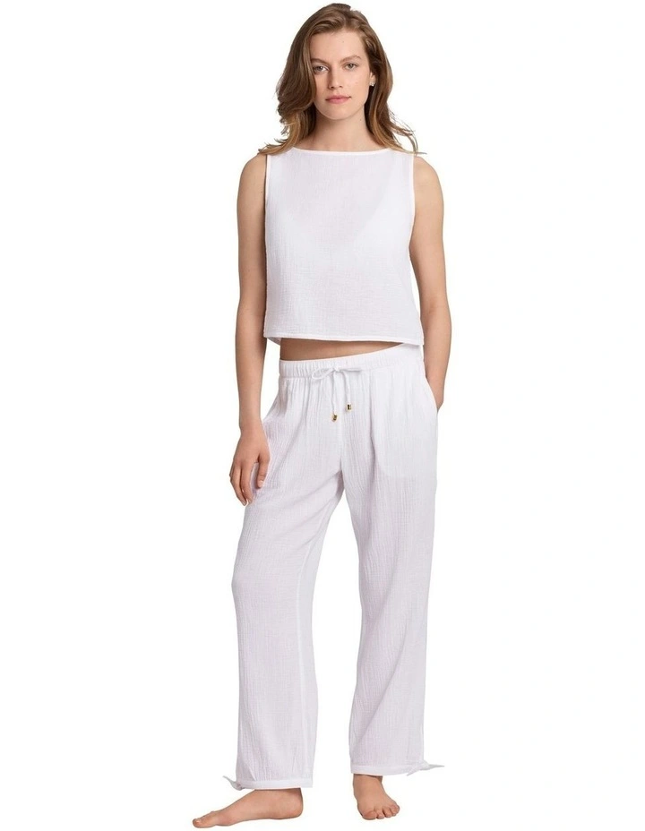 Cotton Gauze Sleeveless Top & Pants Beachwear Set image 1