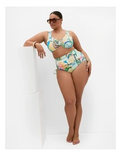 Plus Size Positano Print Hi Waist Bikini Brief  in mint