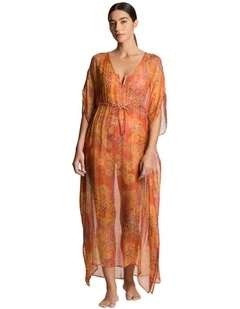 Medallion Shimmer Sheer Caftan Swim Cover Up