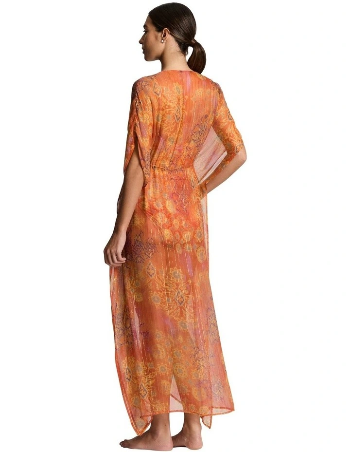 Medallion Shimmer Sheer Caftan Swim Cover Up image 3