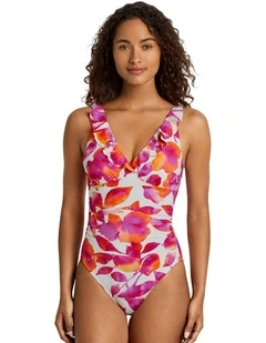 Bougainvillea Floral Ruffle-Trim Padded Underwired One-Piece Swimsuit