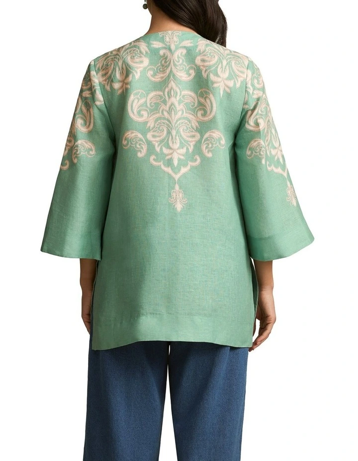 French Linen Tassel Kaftan - Gold Border Print image 2