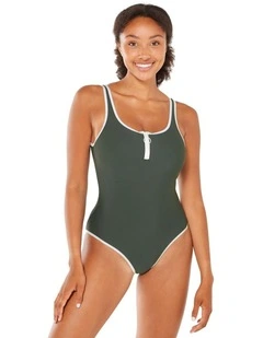 Decathlon - Womens swimming 1-piece swimsuit - Heva Joy zip khaki