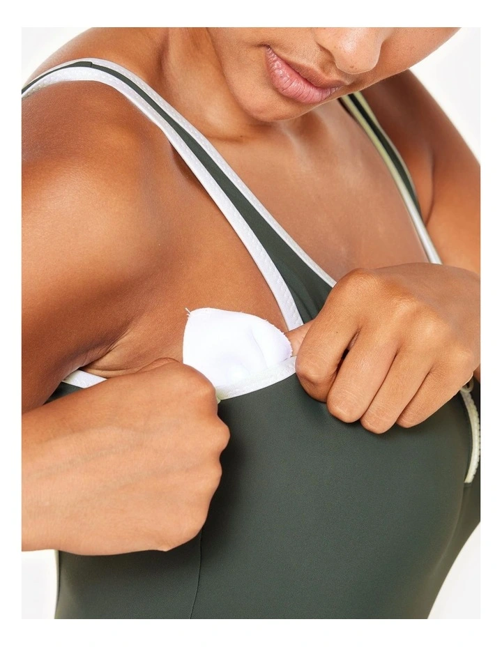 Decathlon - Womens swimming 1-piece swimsuit - Heva Joy zip khaki image 6