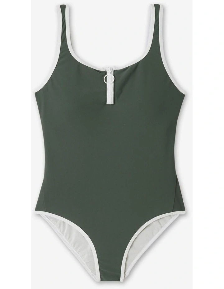 Decathlon - Womens swimming 1-piece swimsuit - Heva Joy zip khaki image 7