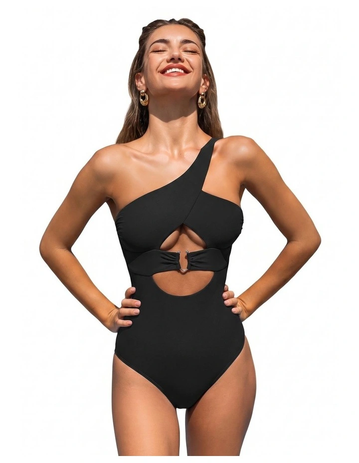 One Shoulder Cut-Out One Piece Swimsuit image 1
