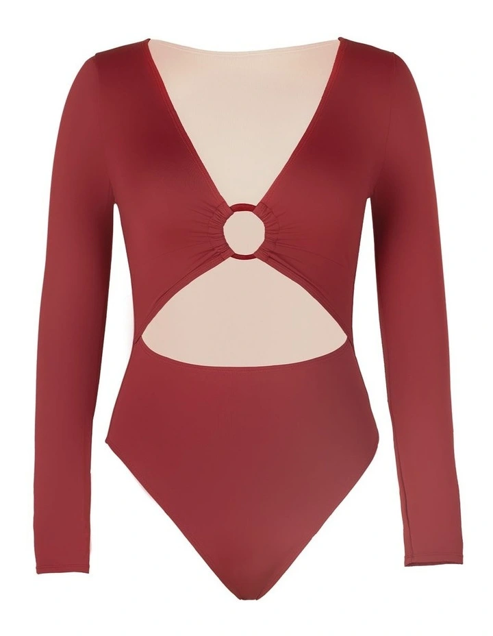Long Sleeve Cut-Out One Piece Swimsuit image 4
