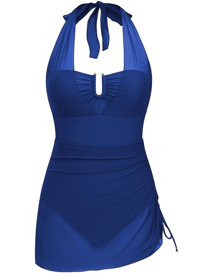 Halter Ruched Skirted One Piece Swimsuit image 4