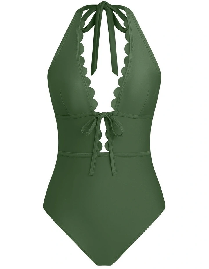 Scalloped Trim Tie Front One Piece Swimsuit image 4