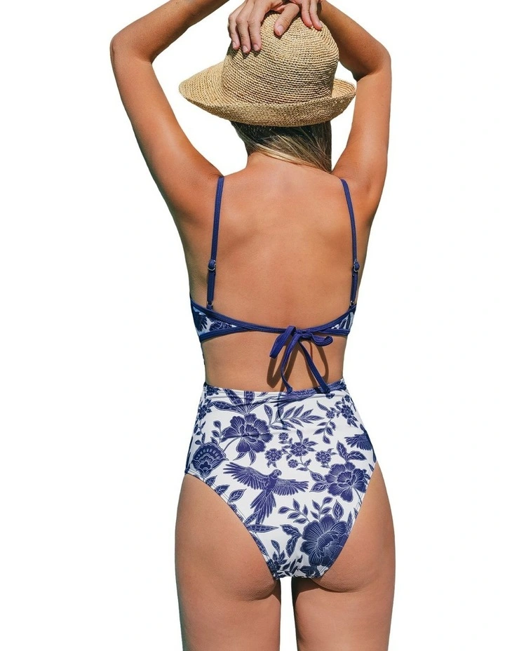 Floral Cut-Out Tie Back One Piece Swimsuit image 2