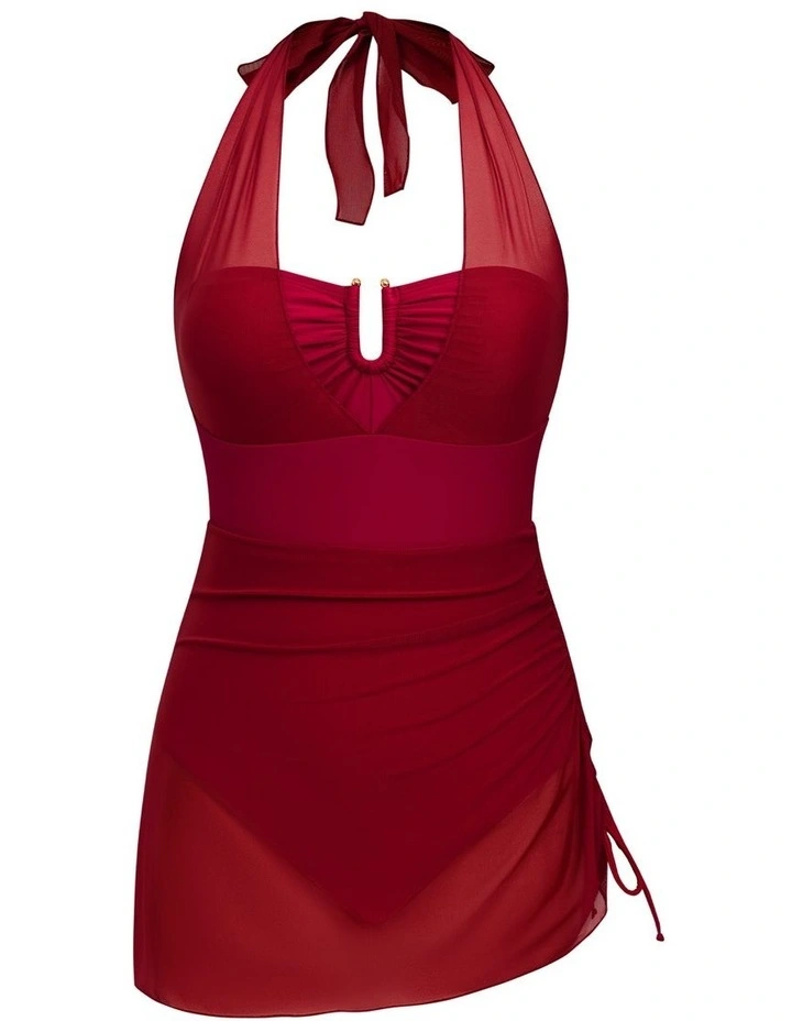 Halter Ruched Skirted One Piece Swimsuit image 4