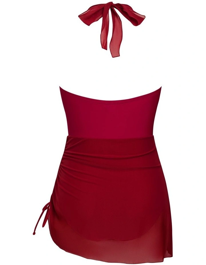 Halter Ruched Skirted One Piece Swimsuit image 5