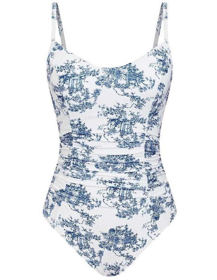 Toile Ruched Lace-Up Back One Piece Swimsuit image 4