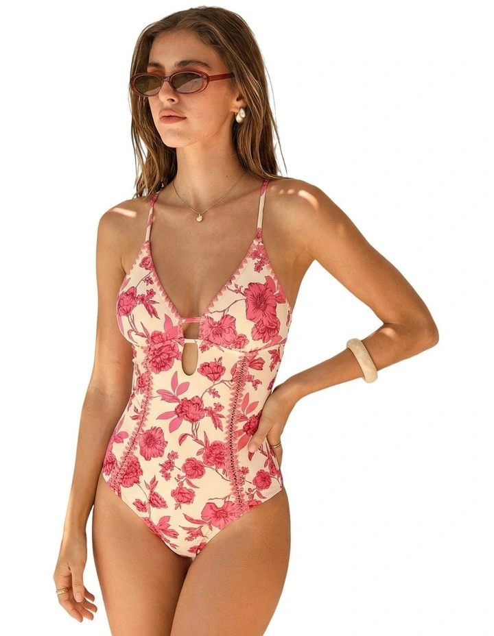 Pink Hibiscus Cut-Out One Piece Swimsuit image 1