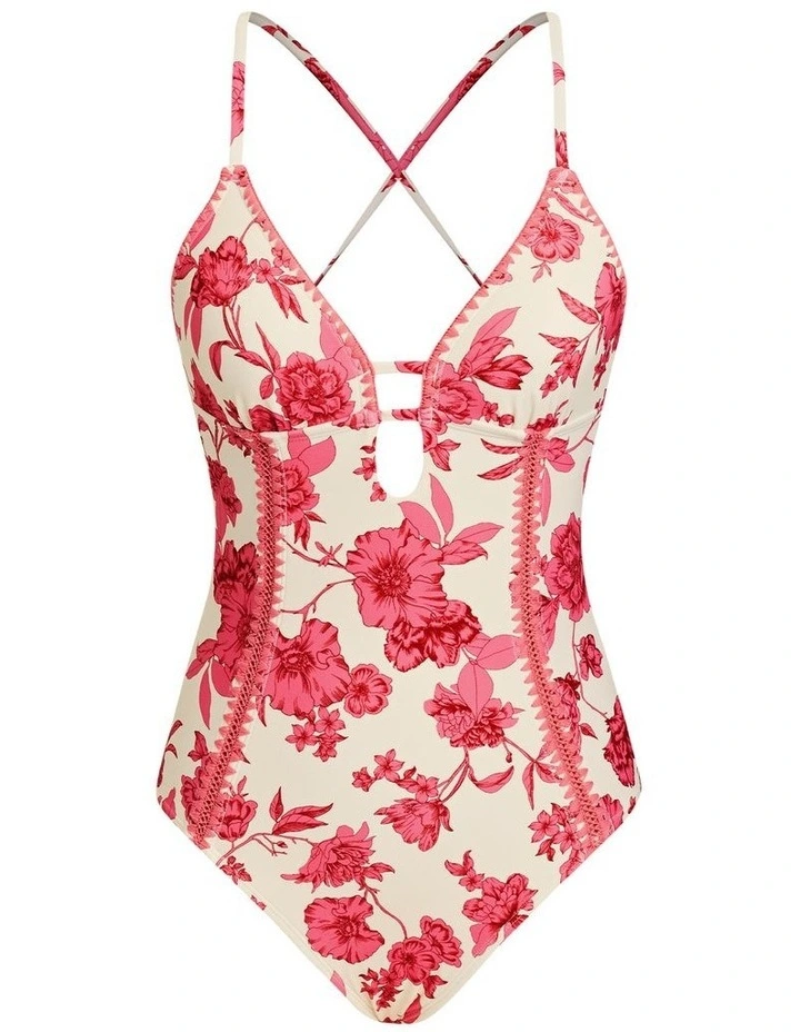 Pink Hibiscus Cut-Out One Piece Swimsuit image 4