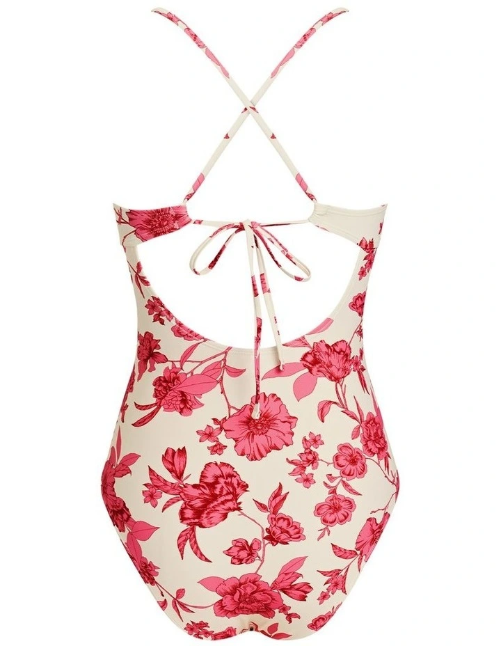 Pink Hibiscus Cut-Out One Piece Swimsuit image 5
