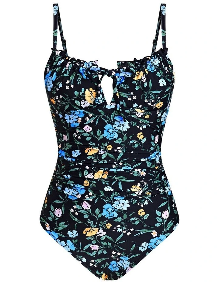 Floral Ruched Tie Front One Piece Swimsuit image 4