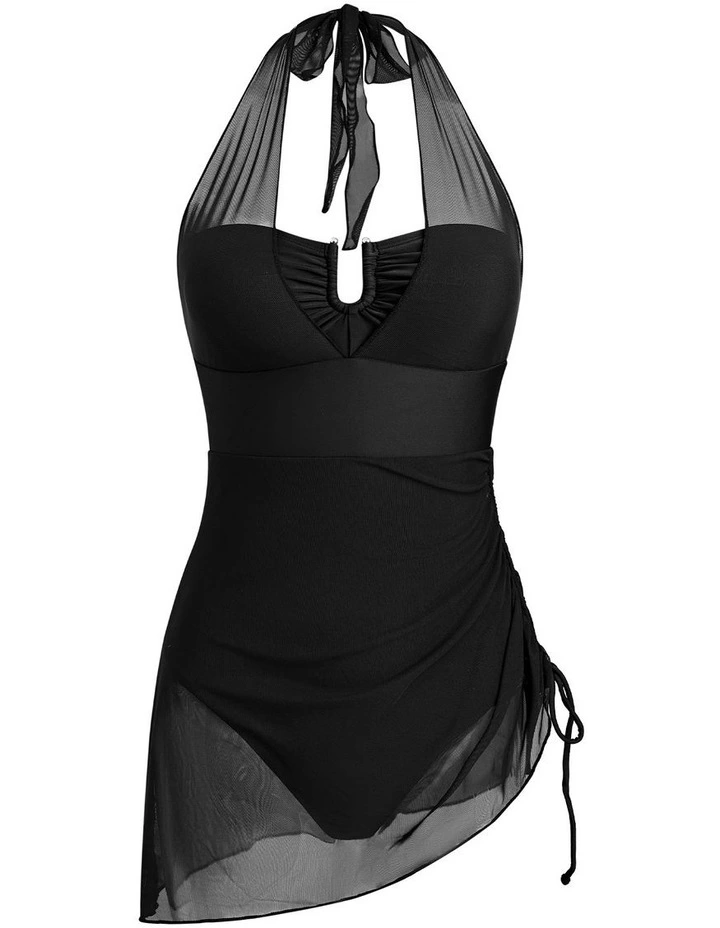 Halter Ruched Skirted One Piece Swimsuit image 4