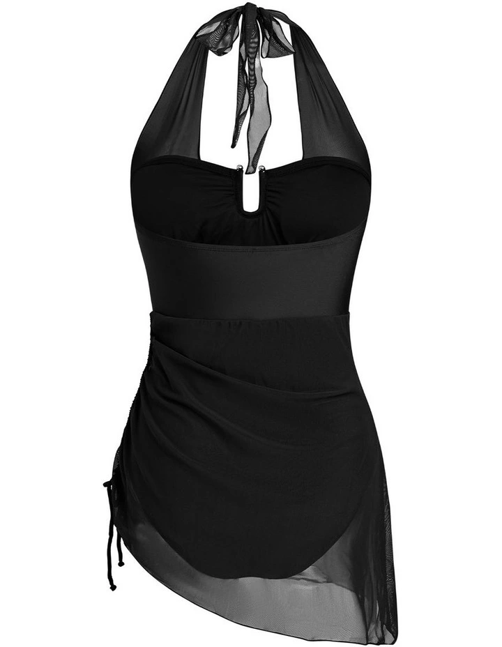 Halter Ruched Skirted One Piece Swimsuit image 5