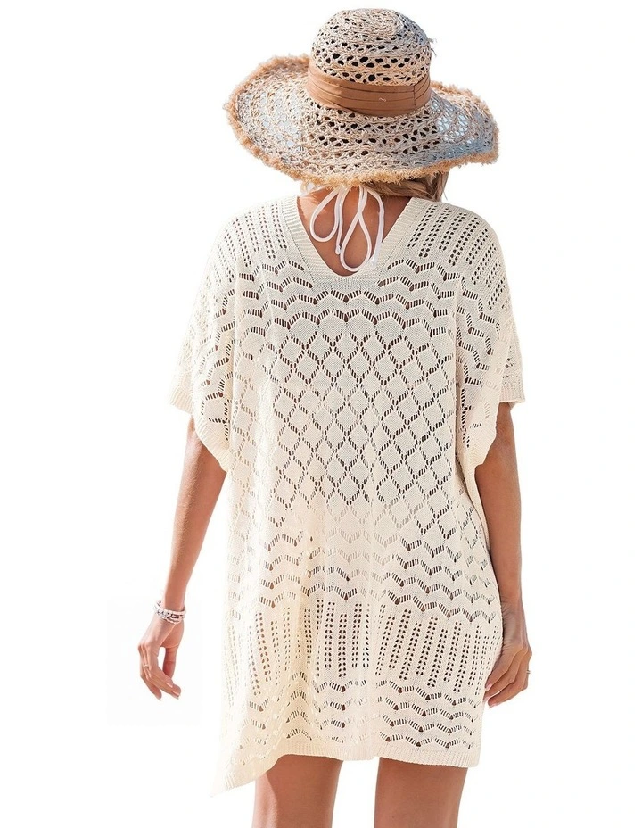 Open Knit V-Neck Beach Cover Up Top image 2