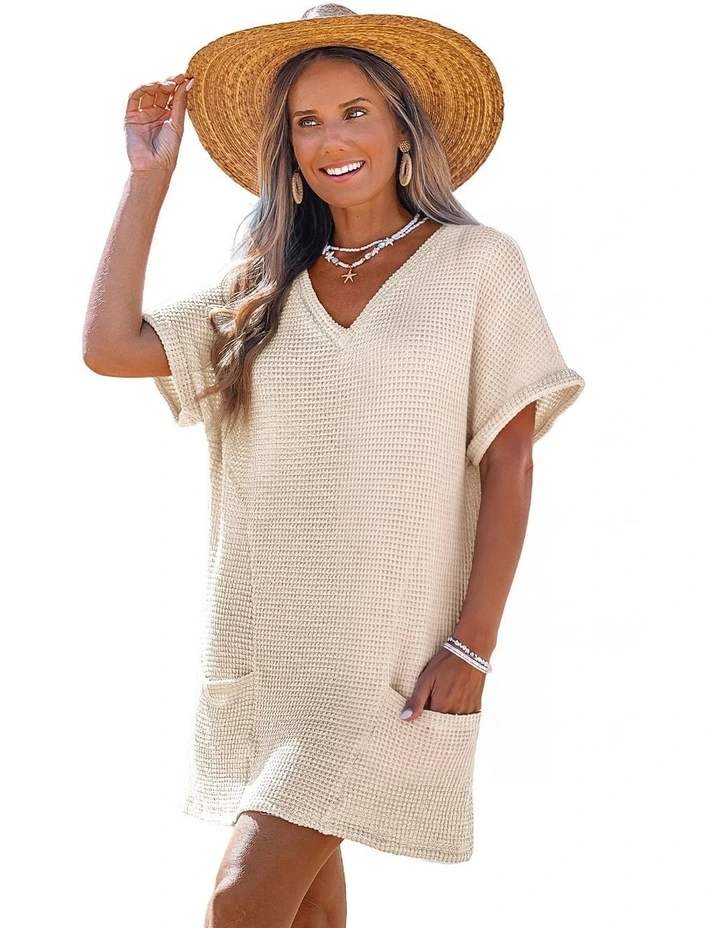 Textured V-Neck Beach Cover Up Tunic image 3