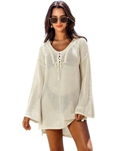 Lace-Up Crochet Beach Cover Up Top