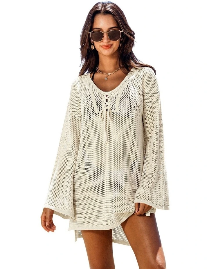 Lace-Up Crochet Beach Cover Up Top image 1