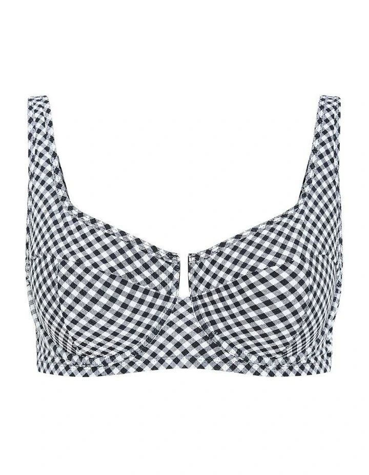 Plus Size Capri Gingham Print Underwire Bikini Top in Black image 3