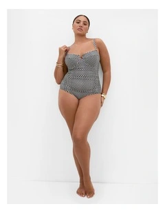 Plus Size Capri Gingham Print Underwire 1 Piece in Black