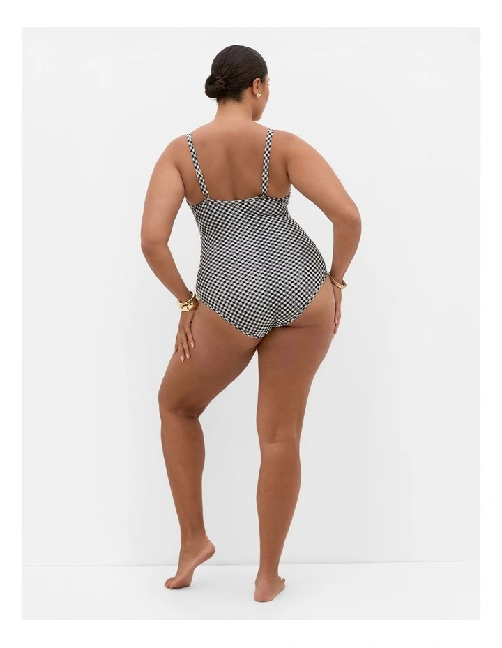 Plus Size Capri Gingham Print Underwire 1 Piece in Black image 2