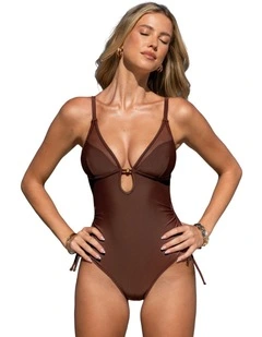 Mesh Panel Cut-Out One Piece Swimsuit