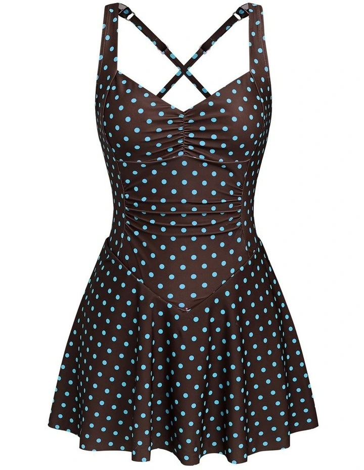 Sweetheart Ruched Cross Back Swim Dress image 4