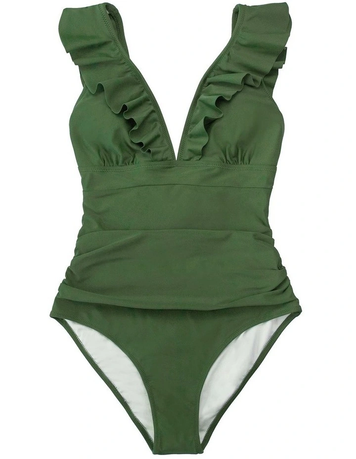 Ruffle Trim Lace-Up Back One Piece Swimsuit image 4