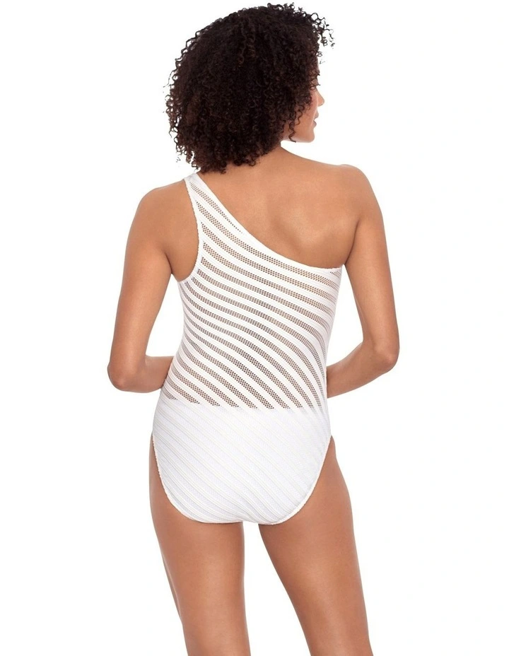 Ottoman Stripe Solid & Sheer One Shoulder Swimsuit image 2