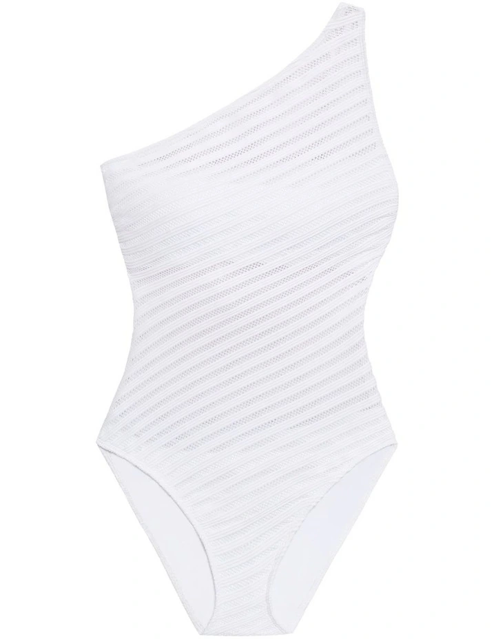 Ottoman Stripe Solid & Sheer One Shoulder Swimsuit image 5
