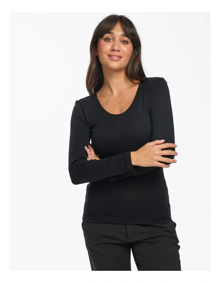 Pure Merino Long Sleeve Top in Black image 1