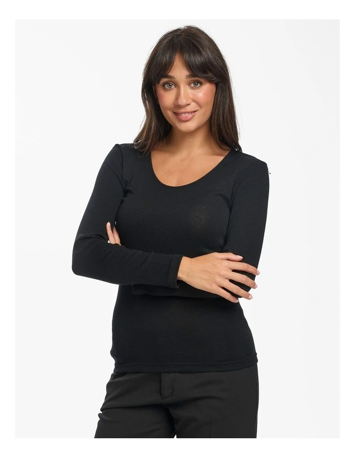 Pure Merino Long Sleeve Top in Black image 2