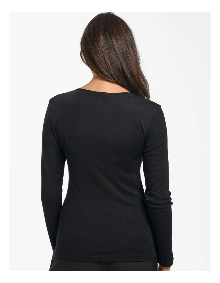 Pure Merino Long Sleeve Top in Black image 3