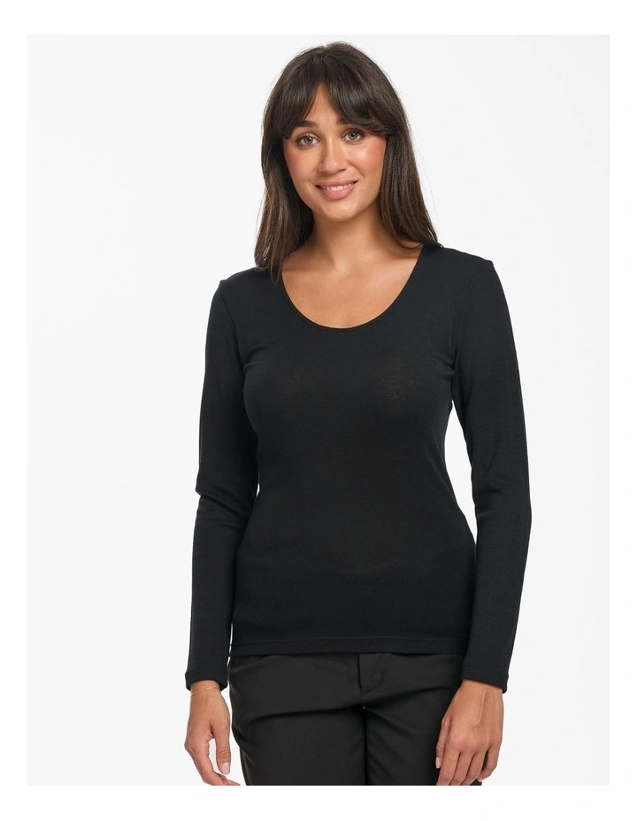 Pure Merino Long Sleeve Top in Black image 4