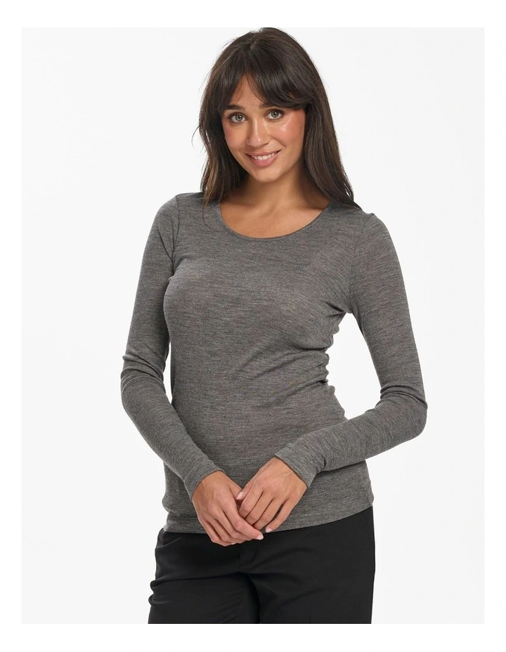 Thermal Merino Bamboo Pointelle Long Sleeve Top in Charcoal image 1