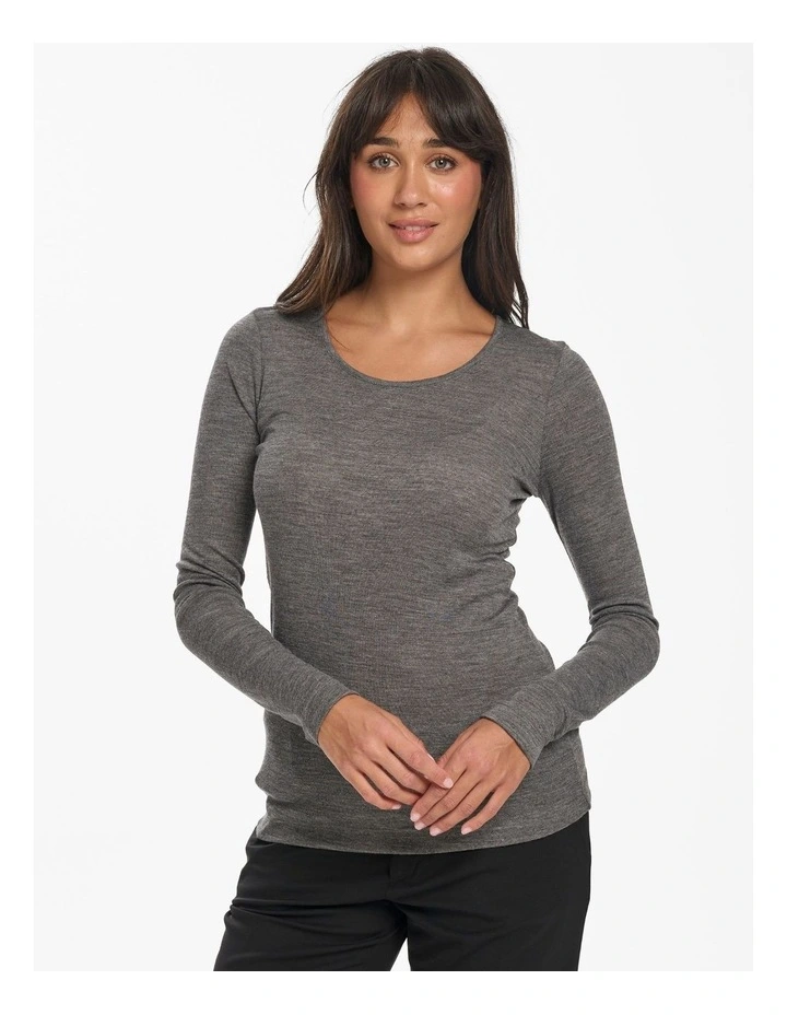 Thermal Merino Bamboo Pointelle Long Sleeve Top in Charcoal image 2