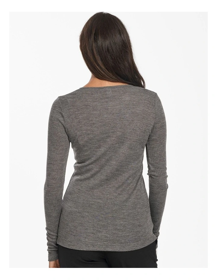 Thermal Merino Bamboo Pointelle Long Sleeve Top in Charcoal image 3