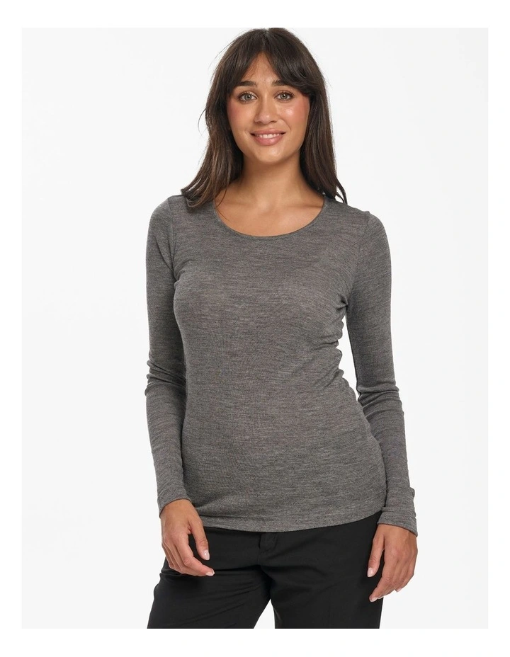 Thermal Merino Bamboo Pointelle Long Sleeve Top in Charcoal image 4