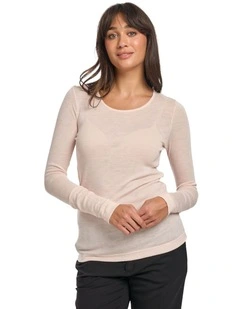 Thermal Merino Bamboo Pointelle Long Sleeve Top in Blush