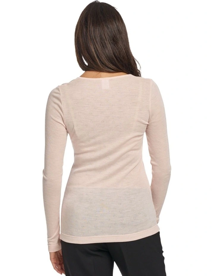 Thermal Merino Bamboo Pointelle Long Sleeve Top in Blush image 2