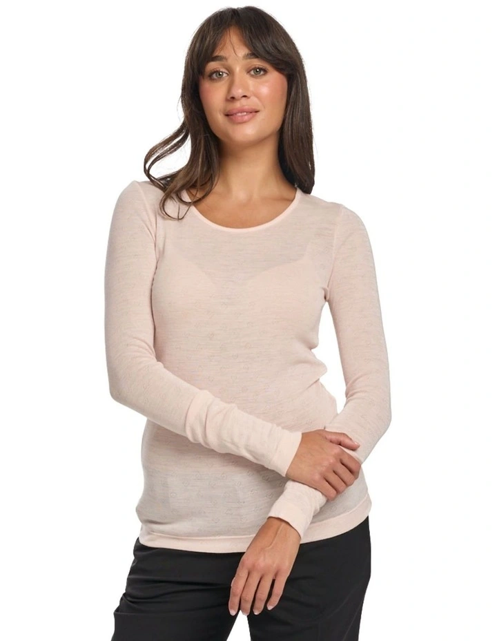 Thermal Merino Bamboo Pointelle Long Sleeve Top in Blush image 4